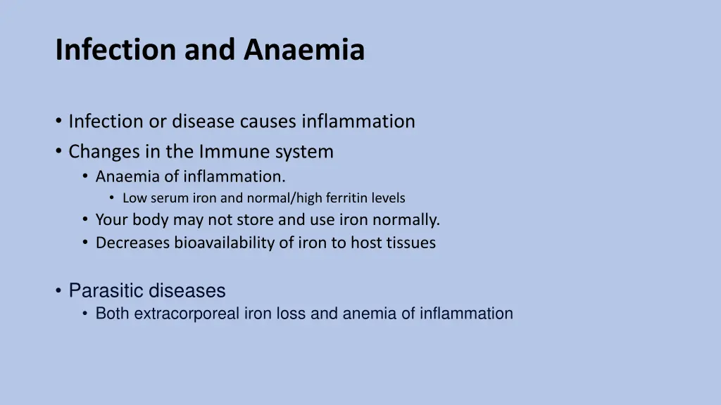 infection and anaemia