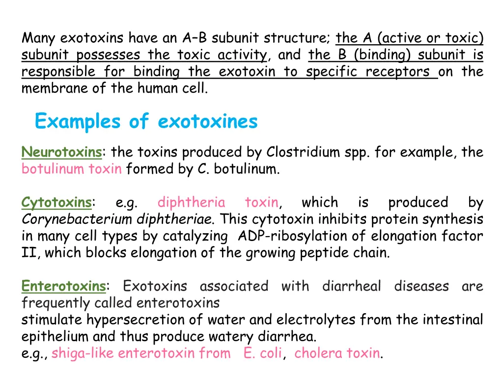 many exotoxins have an a b subunit structure