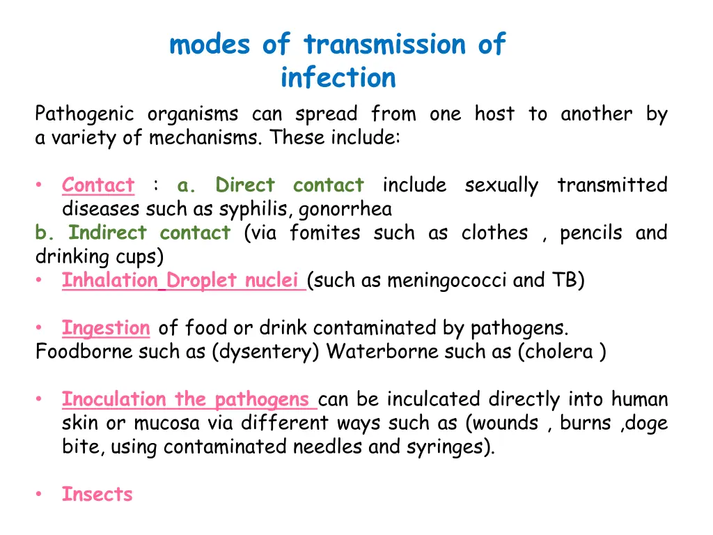 modes of transmission of infection