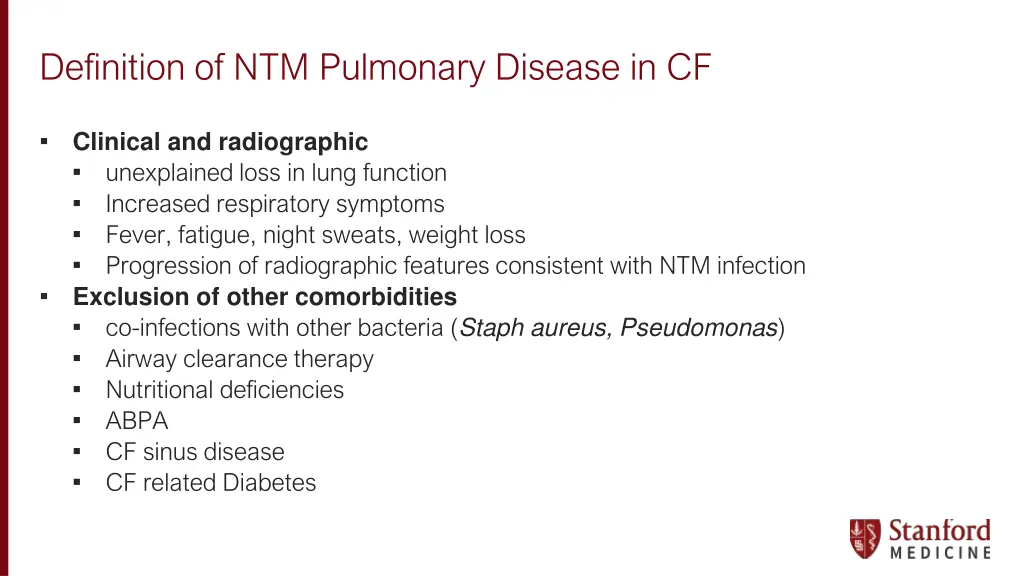 definition of ntm pulmonary disease in cf