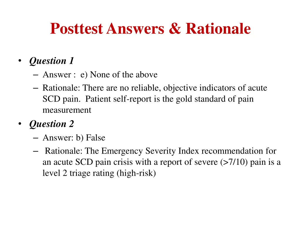 posttest answers rationale