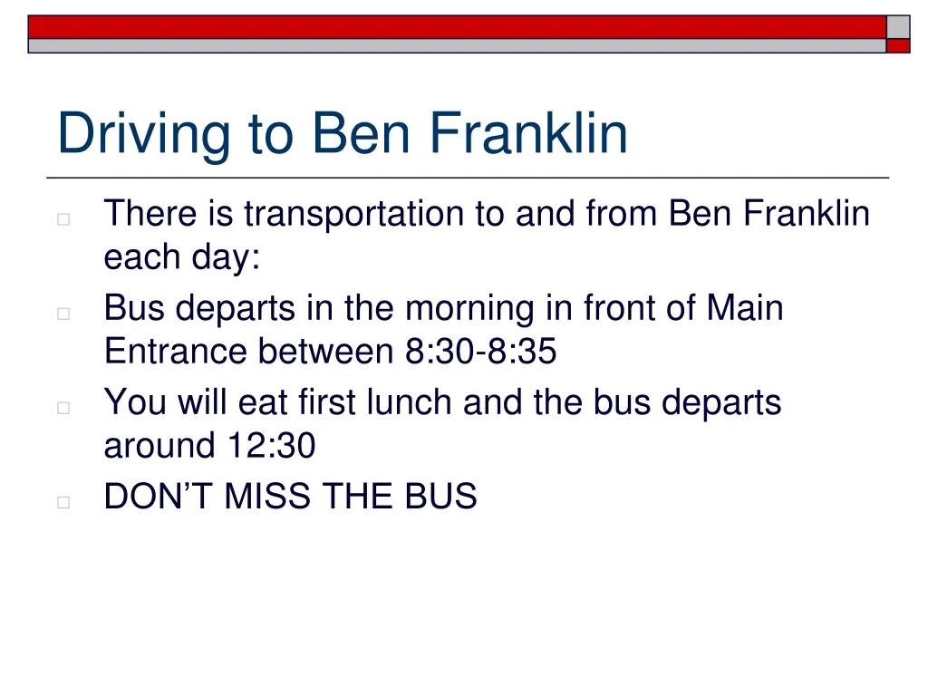 driving to ben franklin