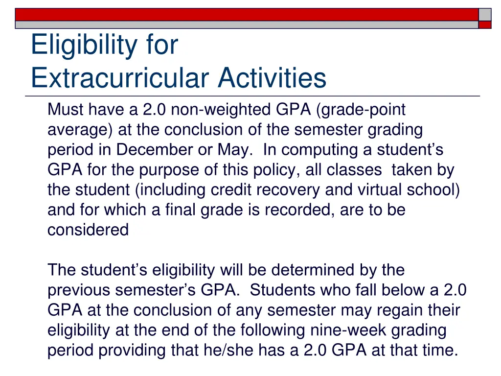 eligibility for extracurricular activities must