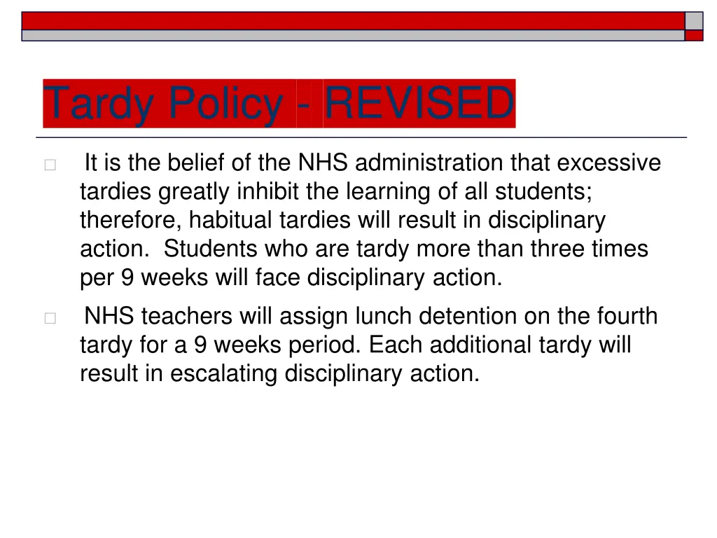 tardy policy revised