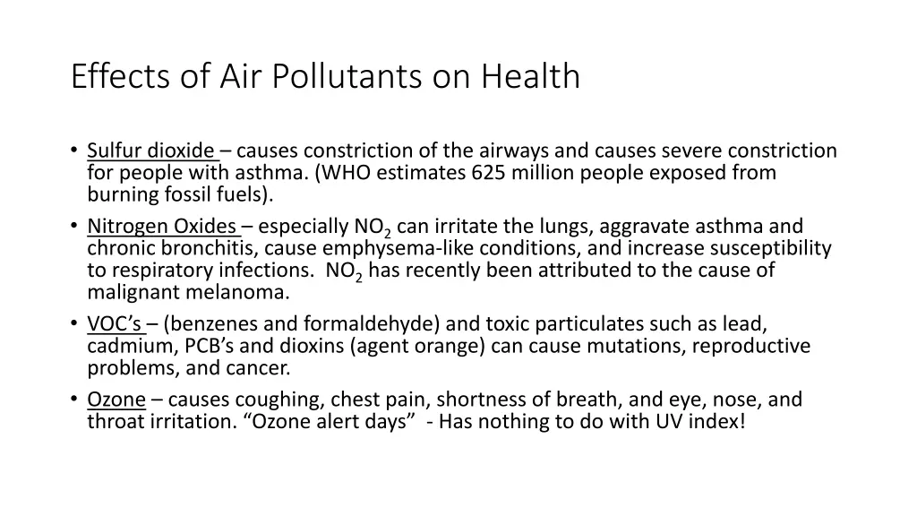 effects of air pollutants on health