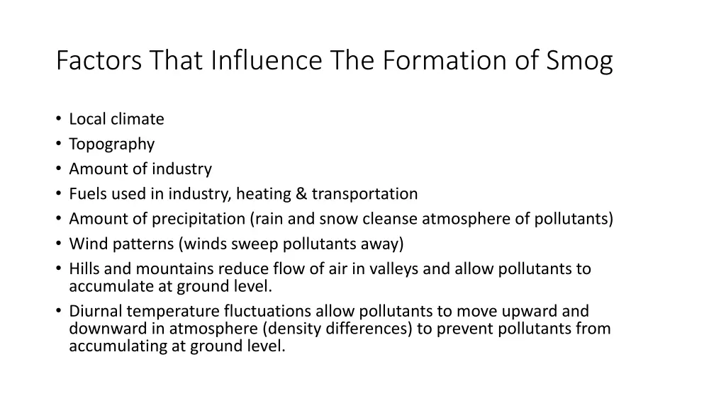factors that influence the formation of smog