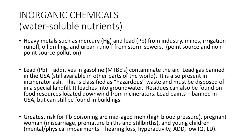 inorganic chemicals water soluble nutrients
