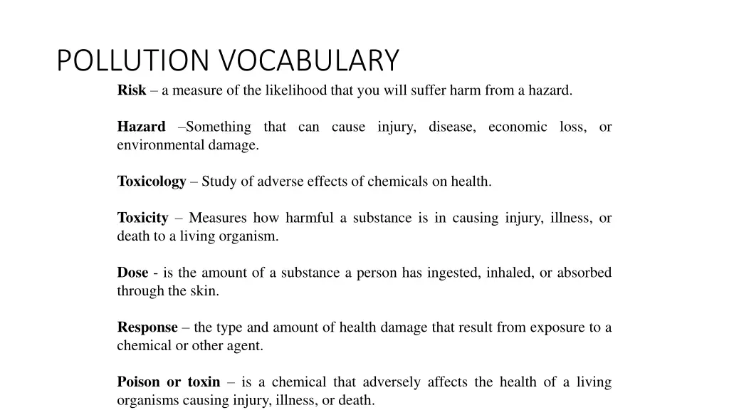 pollution vocabulary risk a measure