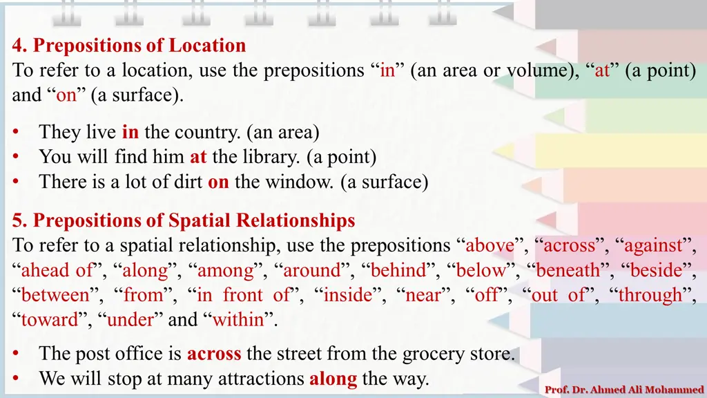 4 prepositions of location to refer to a location