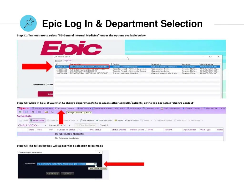 epic log in department selection