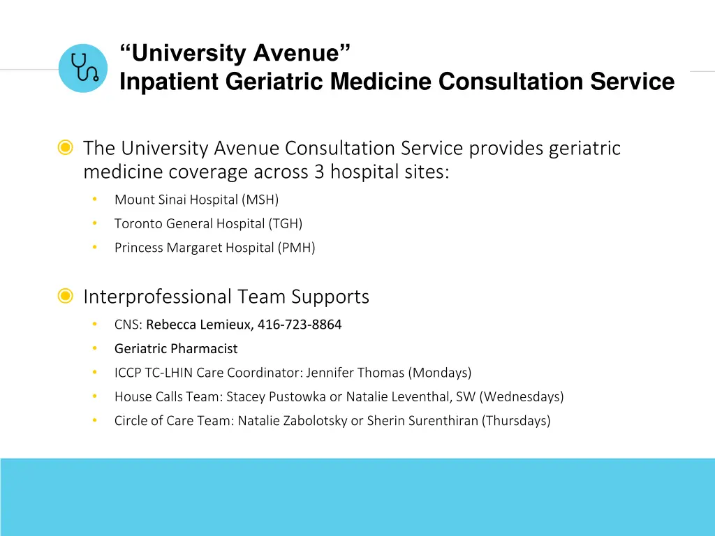 university avenue inpatient geriatric medicine