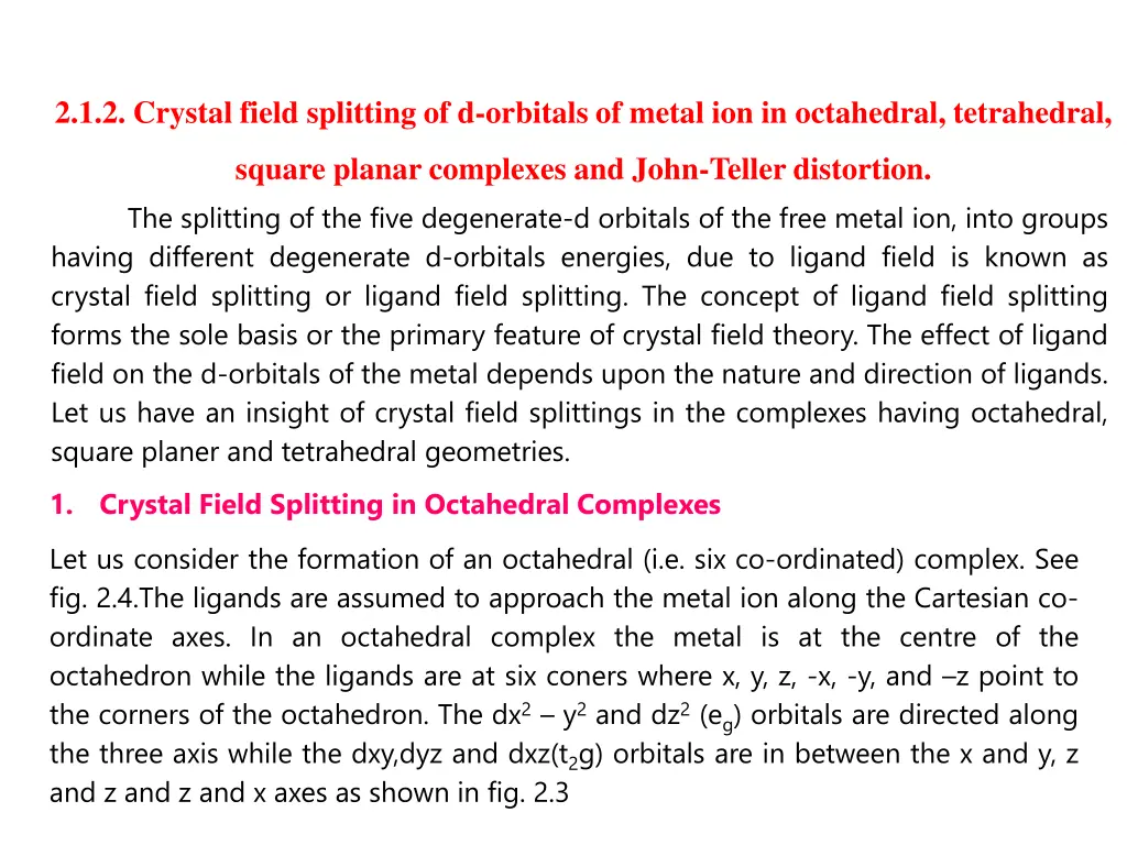 2 1 2 crystal field splitting of d orbitals