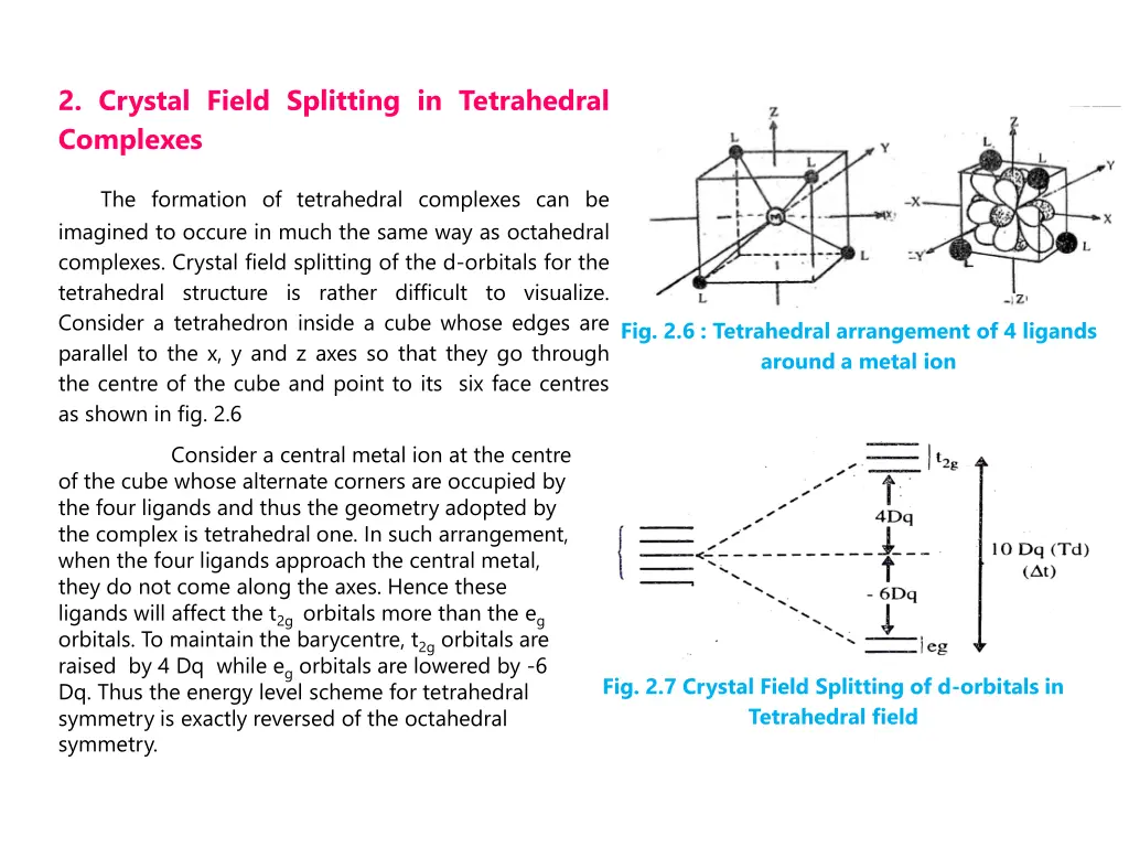 2 crystal field splitting in tetrahedral complexes