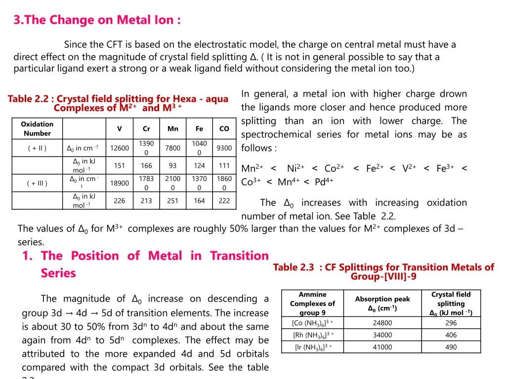3 the change on metal ion