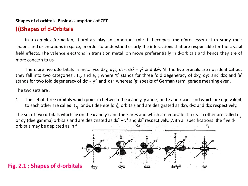 shapes of d orbitals basic assumptions