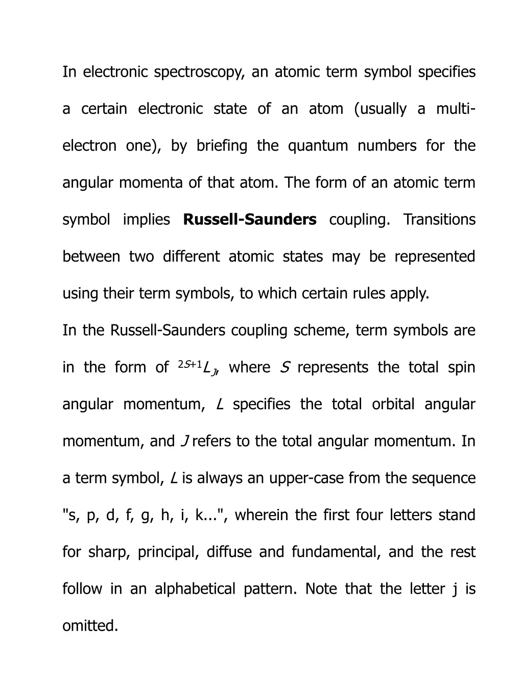 in electronic spectroscopy an atomic term symbol