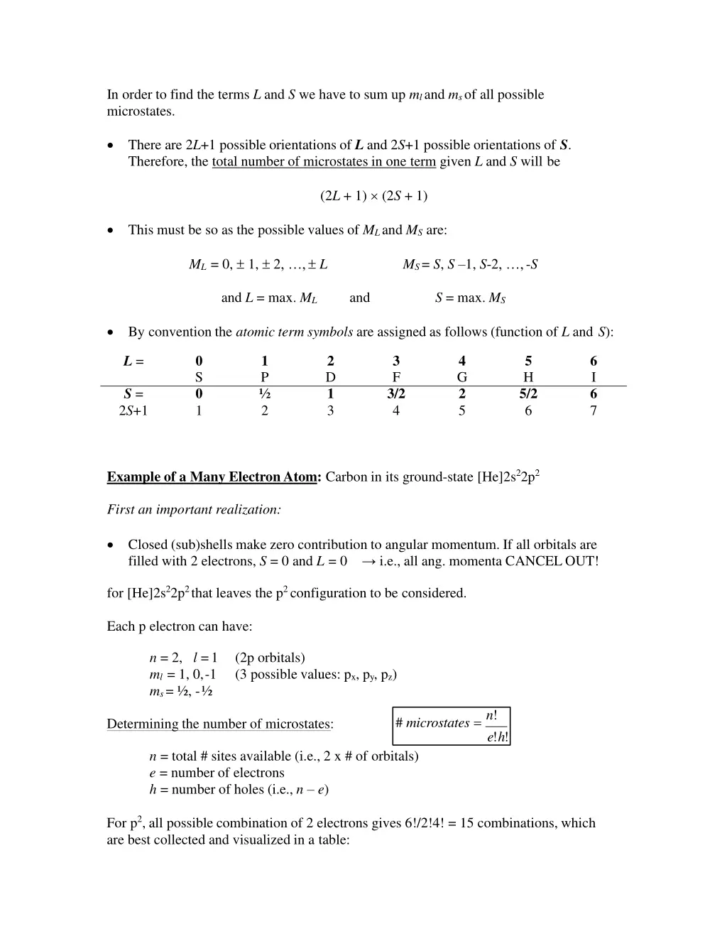 in order to find the terms l and s we have