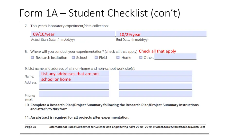 form 1a student checklist con t