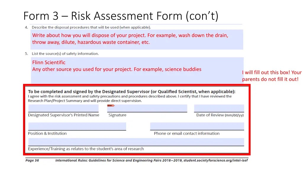 form 3 risk assessment form con t