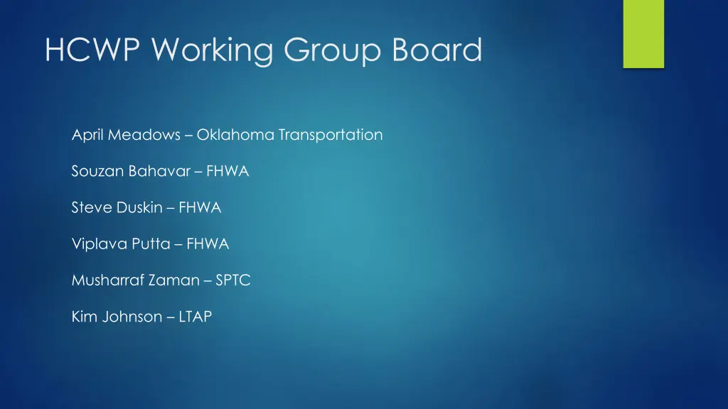 hcwp working group board