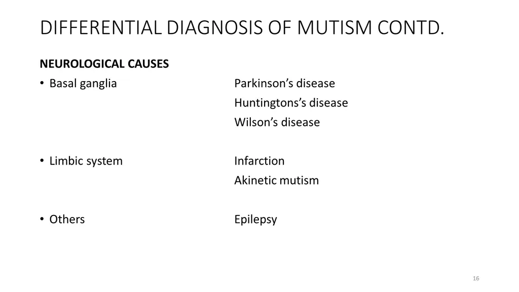 differential diagnosis of mutism contd