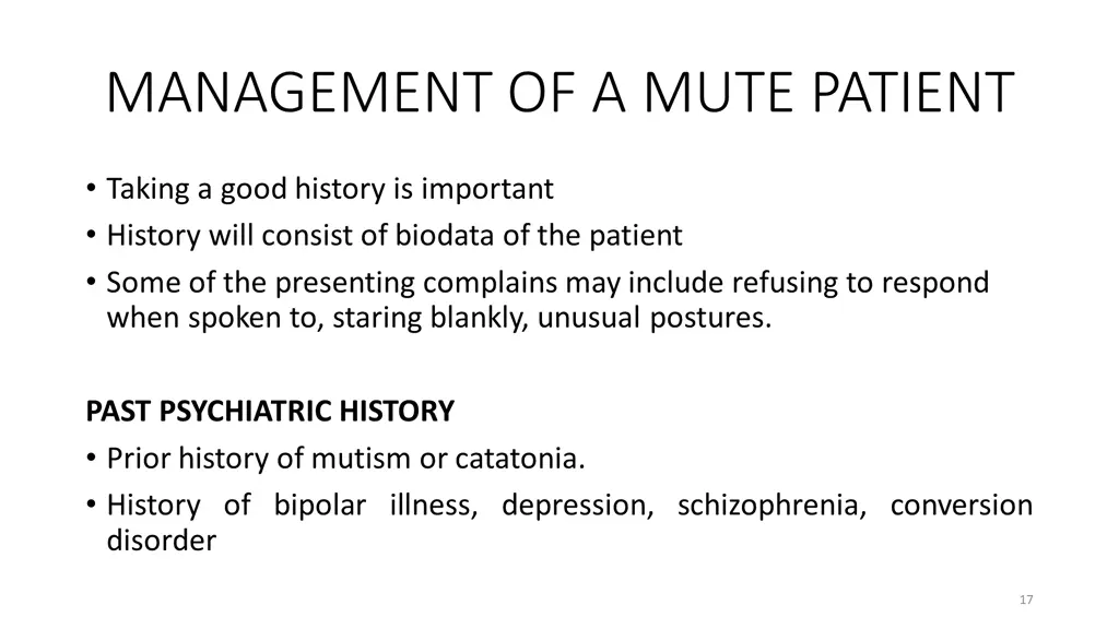 management of a mute patient