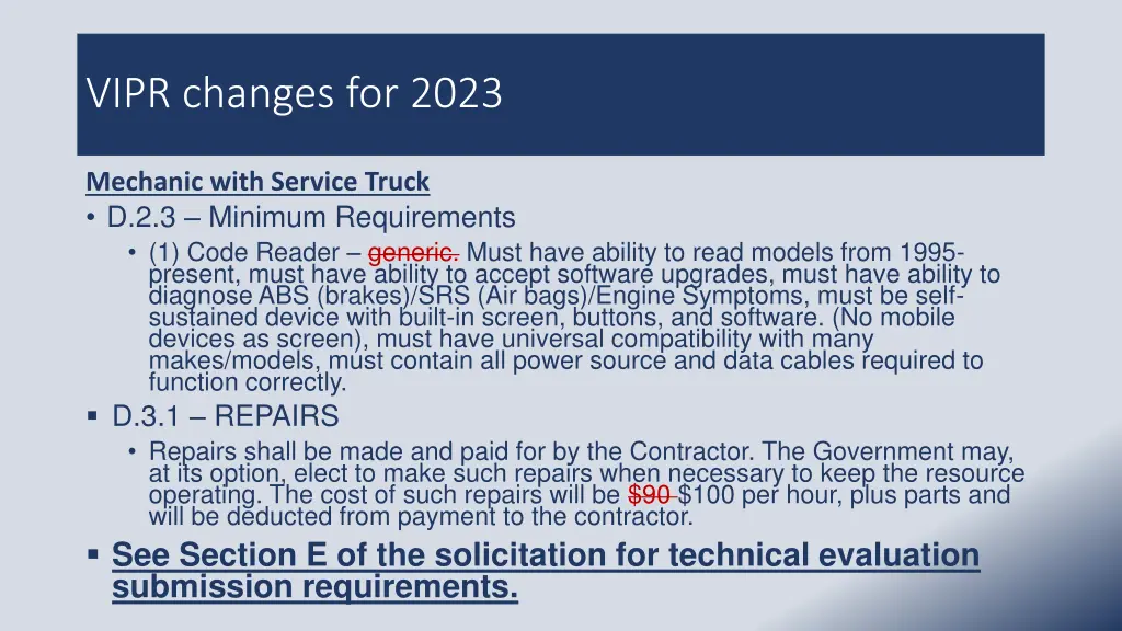 vipr changes for 2023 1