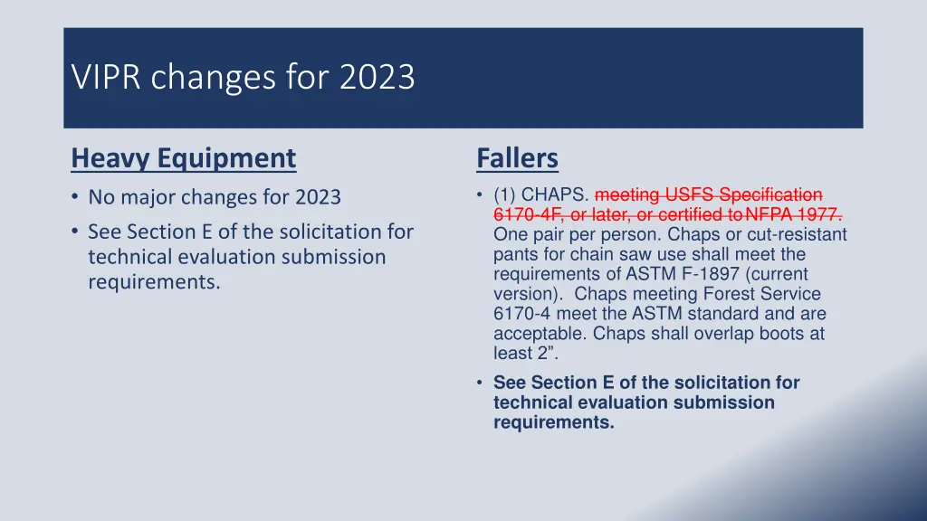 vipr changes for 2023