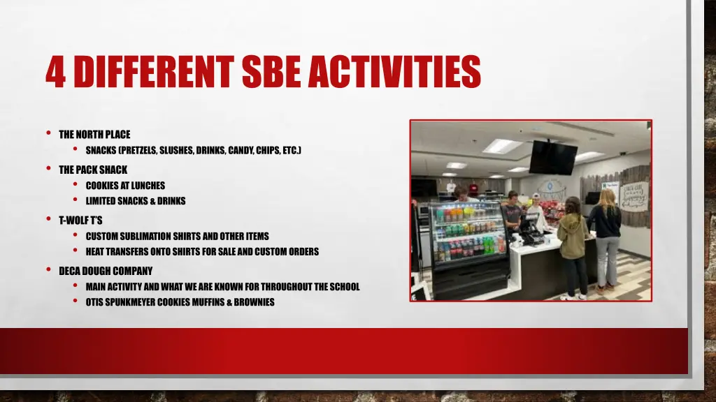 4 different sbe activities