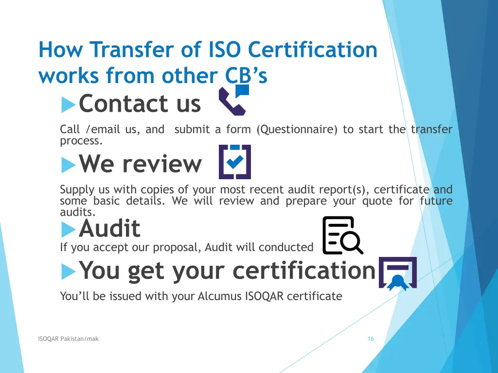 how transfer of iso certification works from