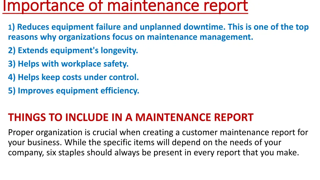importance of maintenance report importance