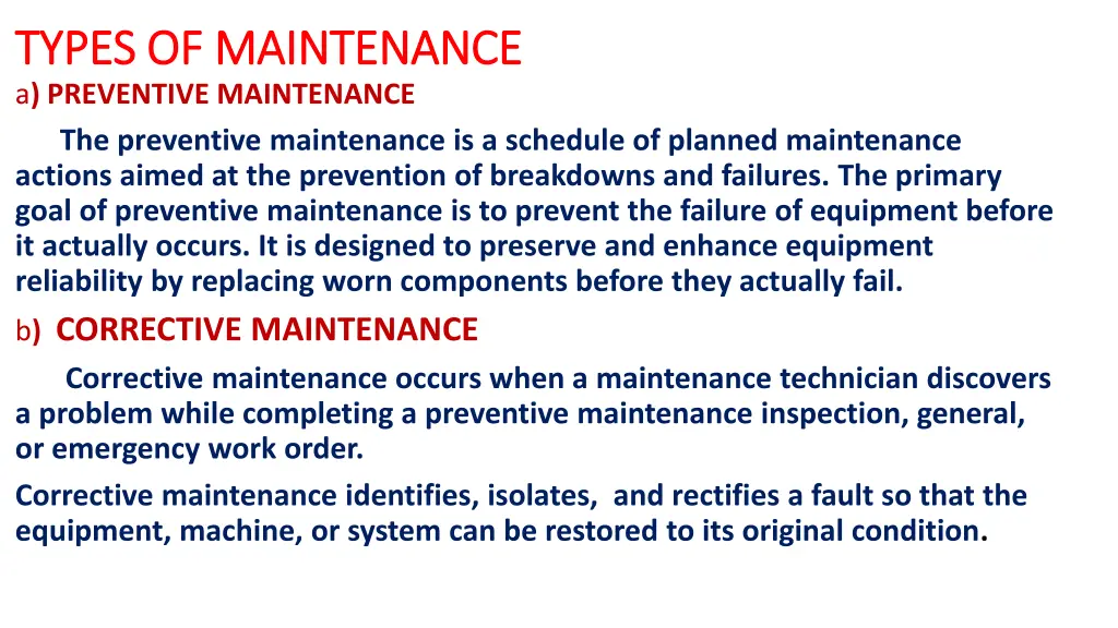 types of maintenance types of maintenance