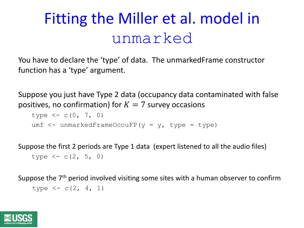 fitting the miller et al model in unmarked