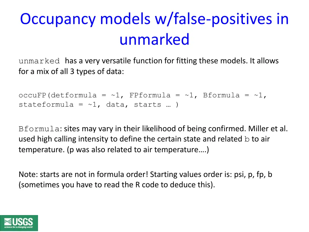 occupancy models w false positives in unmarked