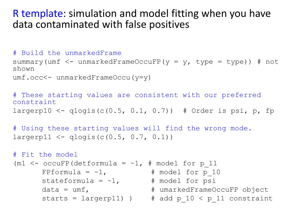 r template simulation and model fitting when
