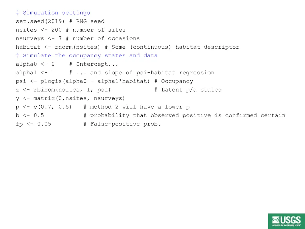 simulation settings set seed 2019 rng seed nsites