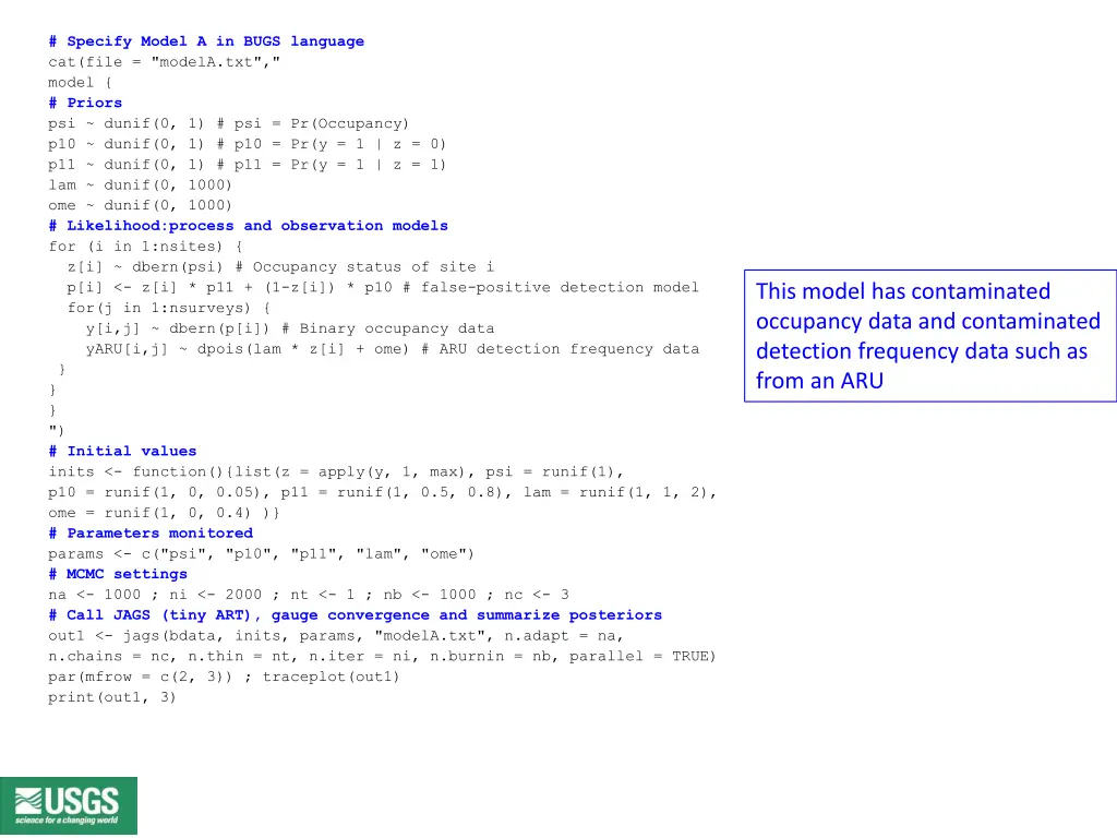 specify model a in bugs language cat file modela