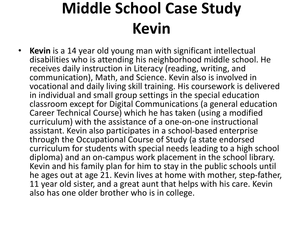 middle school case study kevin