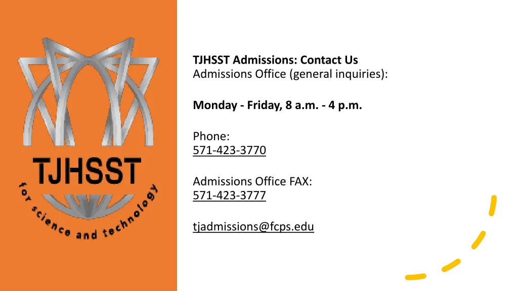tjhsst admissions contact us admissions office