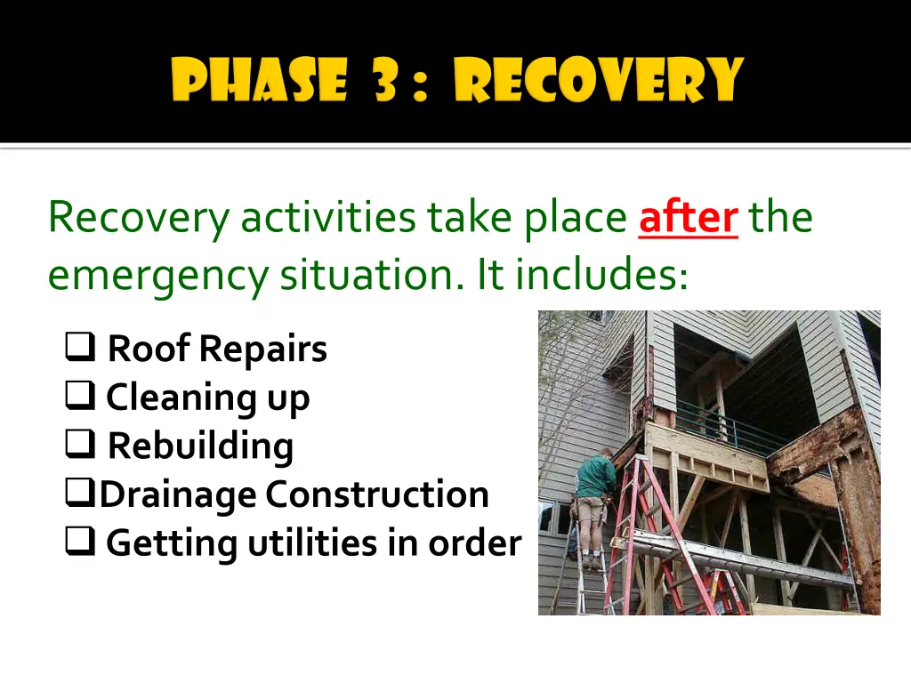 recovery activities take place after