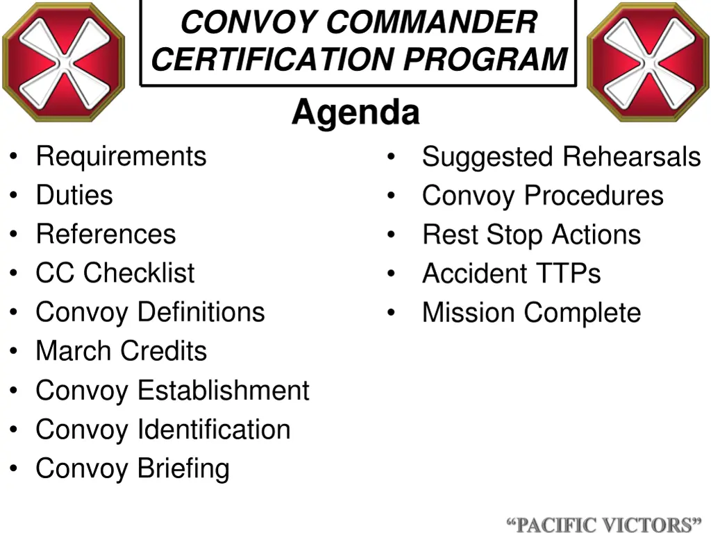 convoy commander certification program agenda