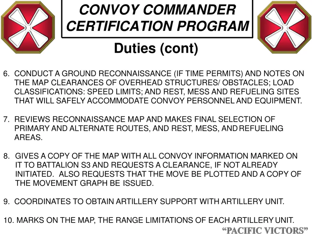 convoy commander certification program duties cont