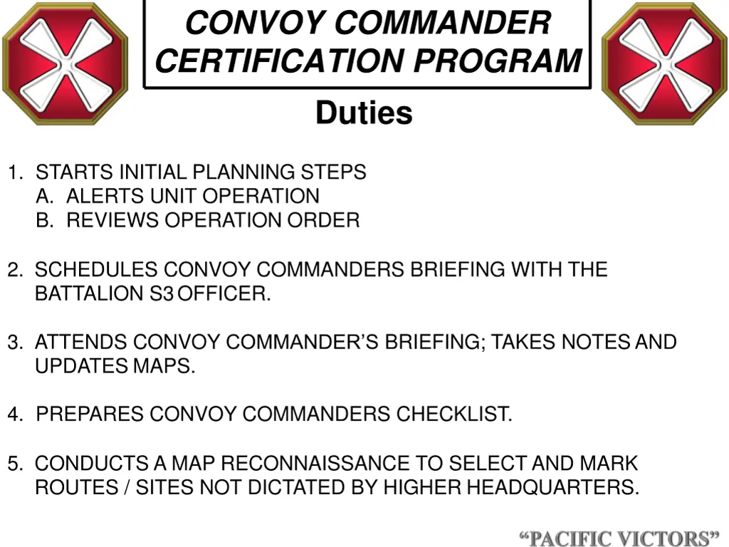 convoy commander certification program duties