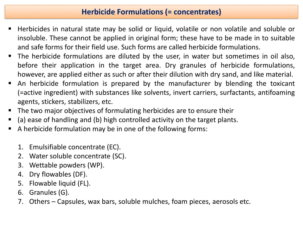herbicide formulations concentrates