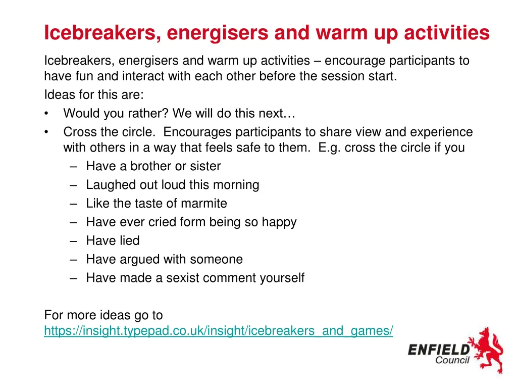 icebreakers energisers and warm up activities