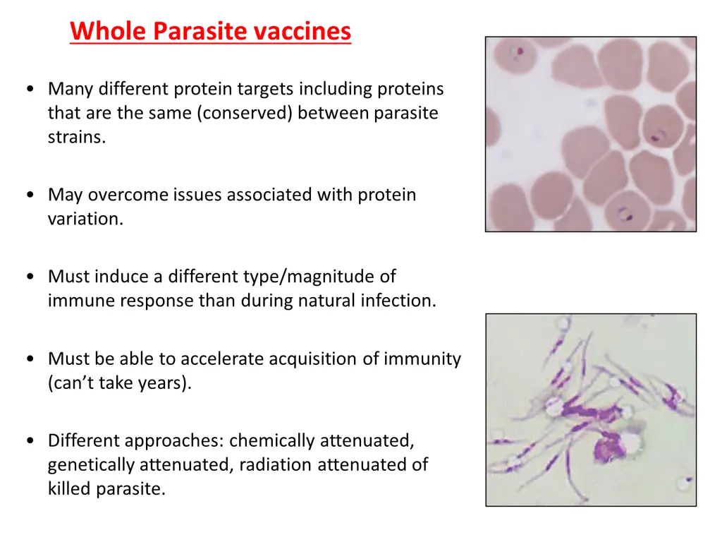 whole parasite vaccines