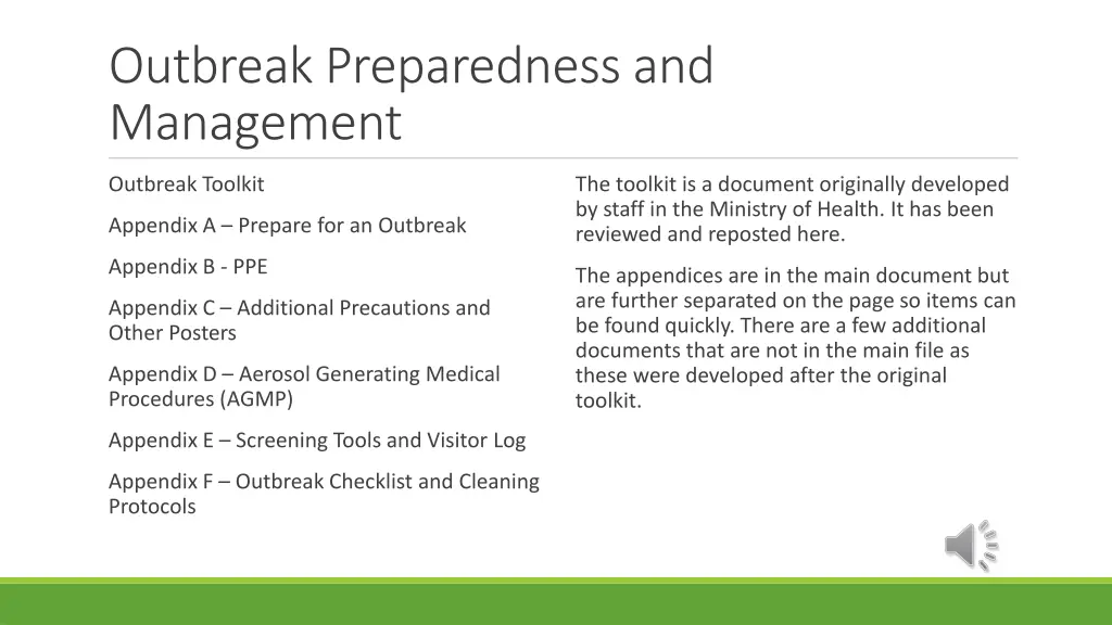 outbreak preparedness and management