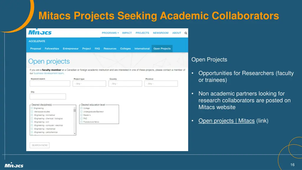 mitacs projects seeking academic collaborators