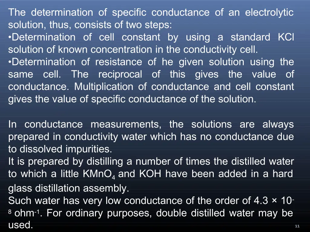 the determination of specific conductance