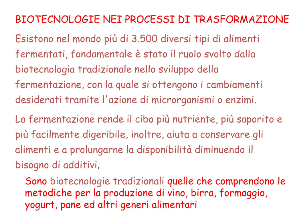 biotecnologie nei processi di trasformazione